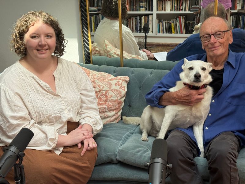 Beatrice Waller and John Bell AO OBE Founder of Bell Shakespeare and Jimmy the Dog